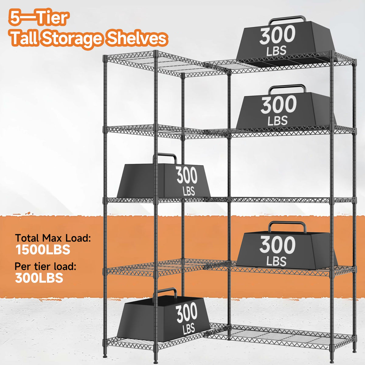 5 Tiers Storage Shelves Load 1500LBS