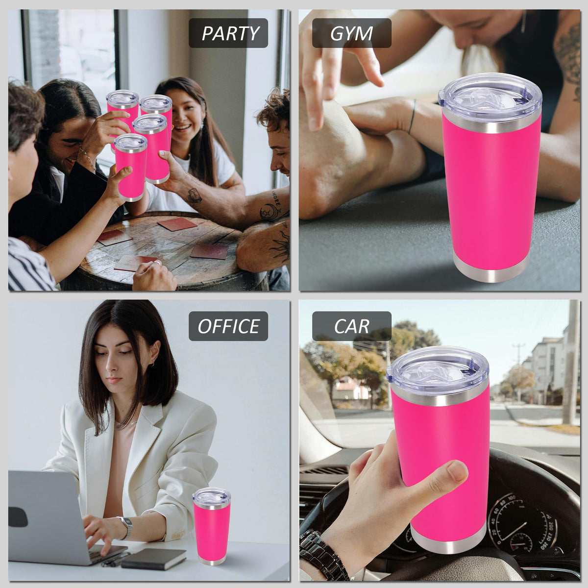 20oz Tumbler with Lid Stainless Steel Tumblers Insulated Mug Hot Pink 12P (12 Count)