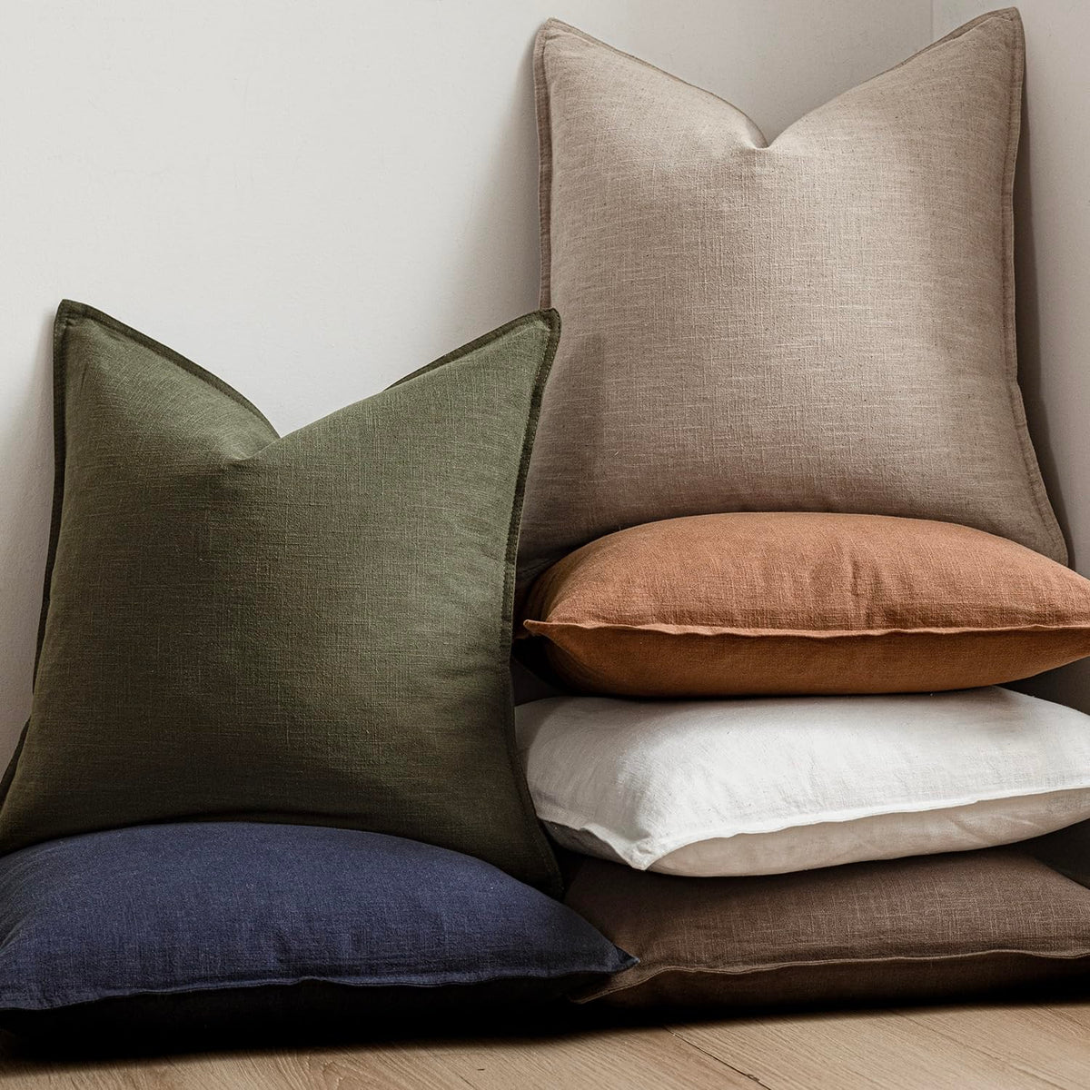 Set of 2 Decorative Linen Solid Throw Pillow Covers Soft Accent Cushion Euro Case Boho Farmhouse Pillowcase for Chair Couch Sofa Bedroom Living Room Home Decor 22 x 22 Inch Natural Linen (2 Count)