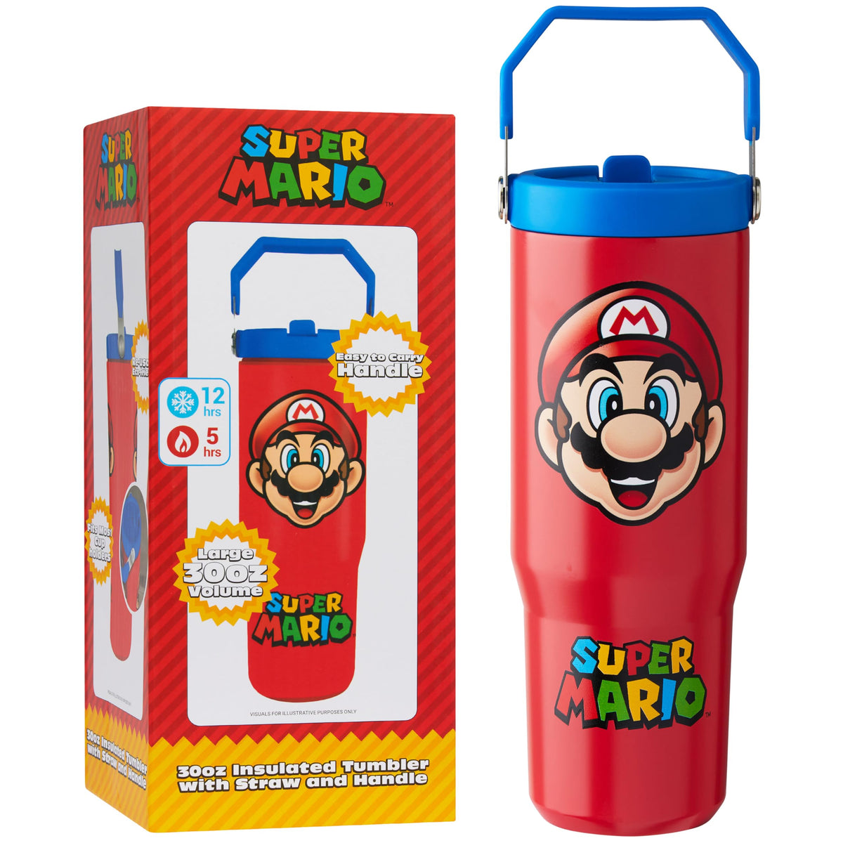 Super Mario Tumbler Stainless Steel with Straw 30oz Kids Teens Insulated Cup with Lid Travel Mug Cups for School Sports Gifts for Kids