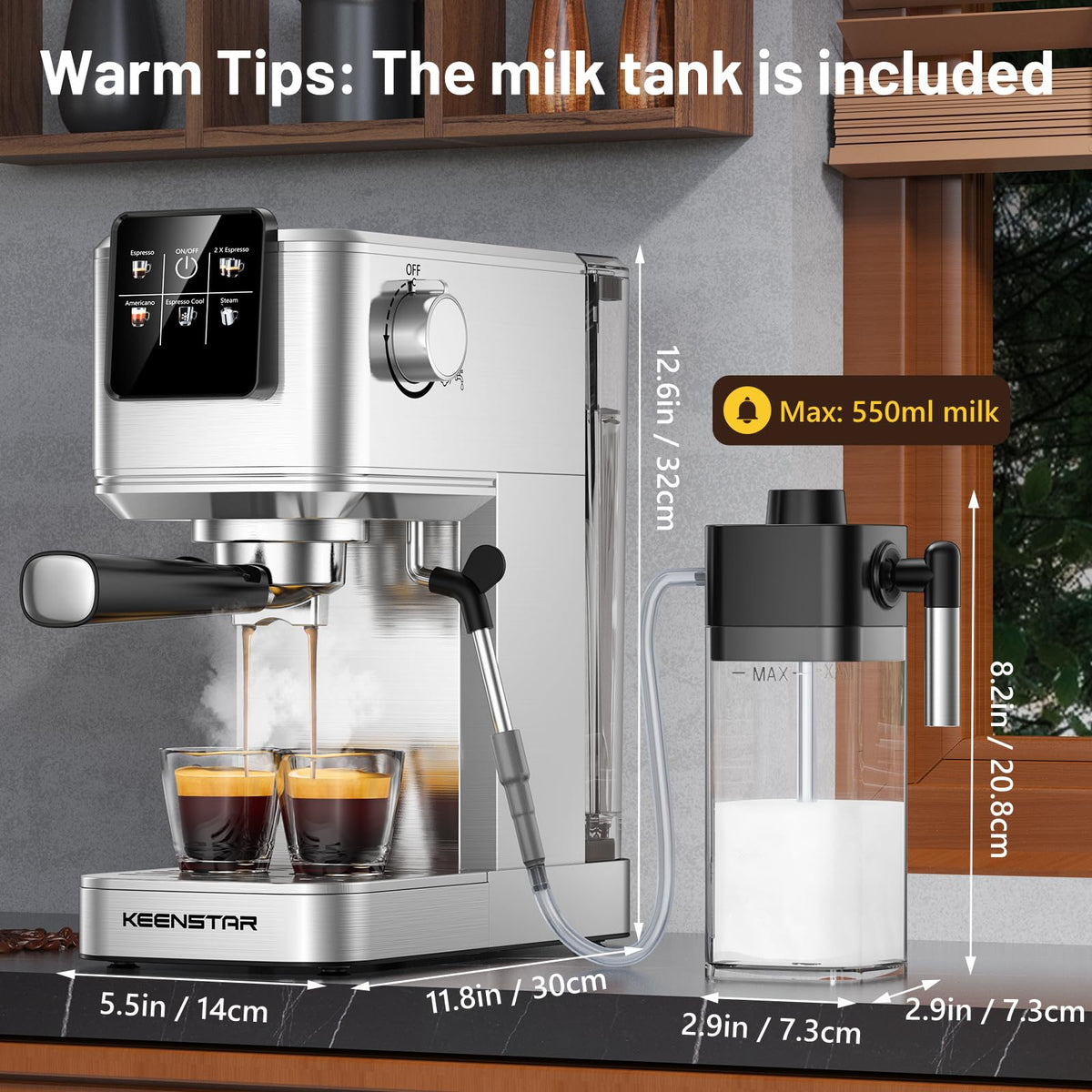 Espresso Coffee Machine with Milk Tank