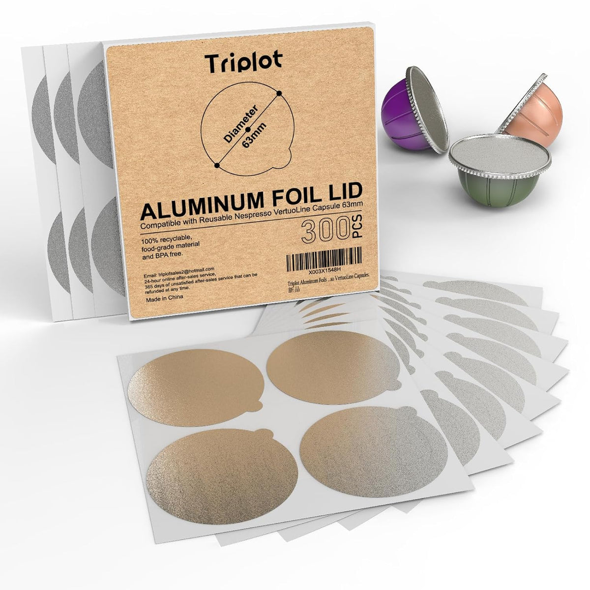 Aluminum Foils Lids 300pcs to Reuse Coffee Pods Compatible with Nespresso VertuoLine Capsules