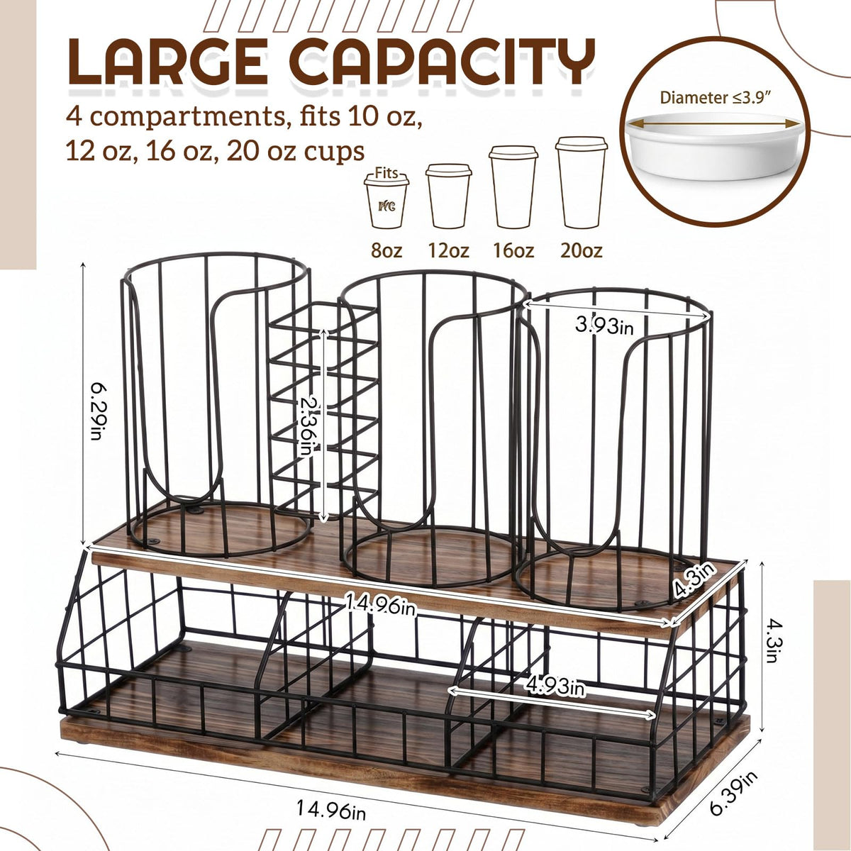 18oz Adjustable Coffee Cup Dispenser with Wooden Base