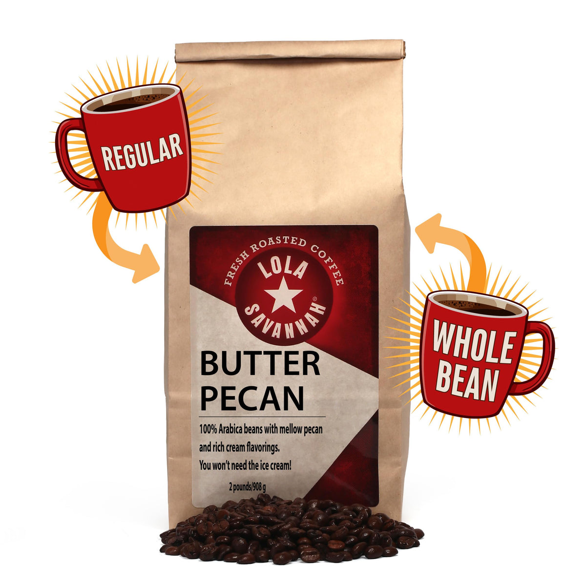 Butter Pecan Whole Bean Caffeinated Coffee (32 Ounce)