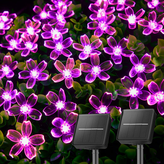 2 Pack Total 52FT 120 LED Flower Solar String Lights Outdoor Waterproof Fairy Lights for Garden Yard Fence Patio Christmas Tree Wedding Party Decor (120 Count)