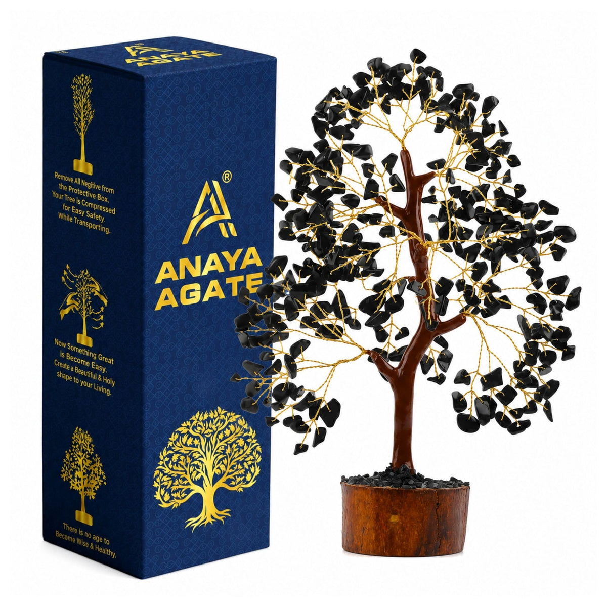 Black Tourmaline Crystal Tree of Life Handmade Gemstone Bonsai