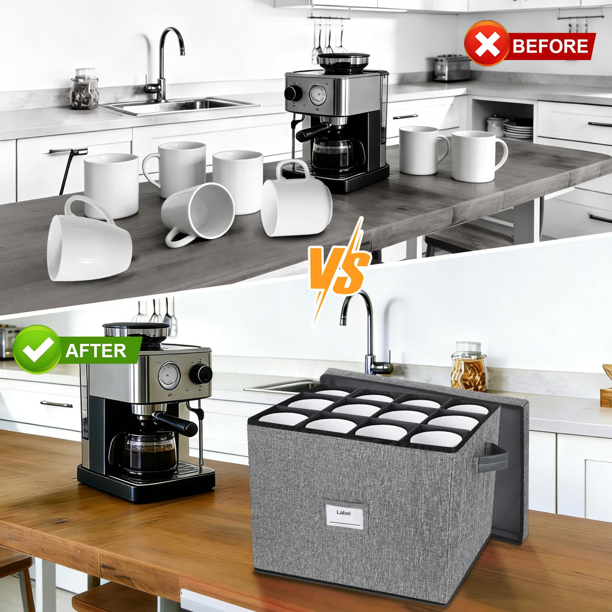 2 Layer Coffee Mug Storage Organizer with Dividers