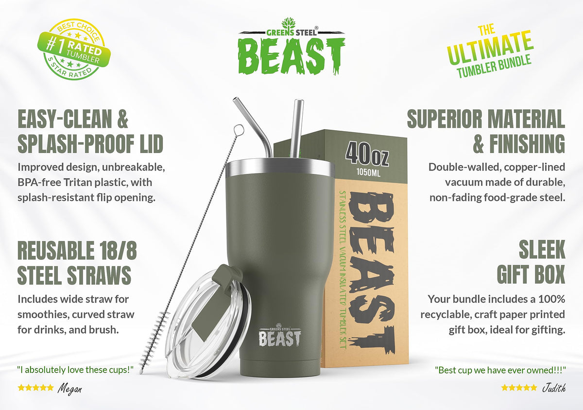 Beast 40 oz Tumbler Stainless Steel Vacuum Insulated Coffee Ice Cup Double Wall Travel Flask