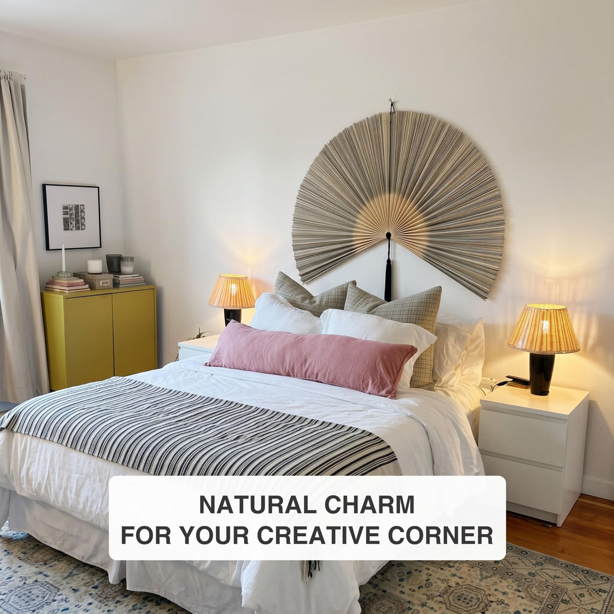 White Brown Bamboo Wall Fan