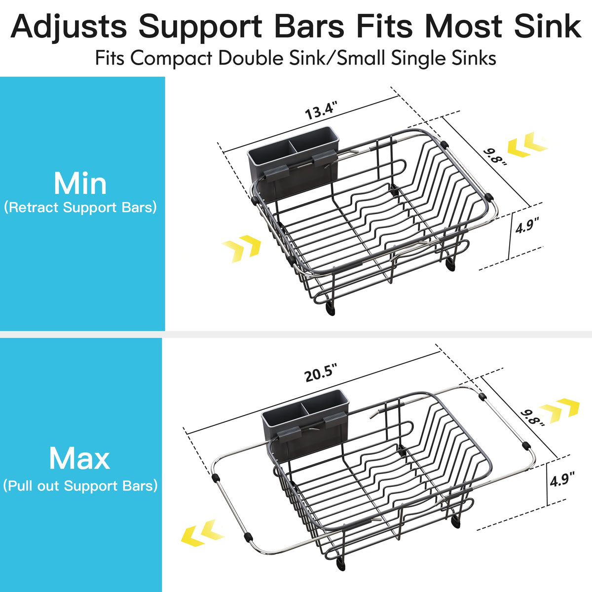 Gray Dish Drying Rack in Sink with Utensil Holder