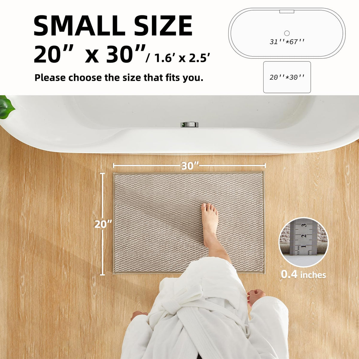 Bathroom Rugs Non Slip Washable (600 sq inches)