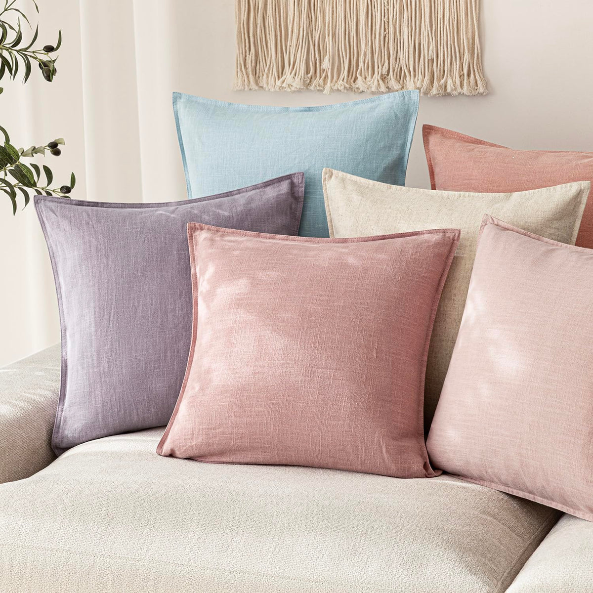 Pack of 2 Decorative Linen Solid Throw Pillow Covers Soft Accent Cushion Euro Case Boho Farmhouse Pillowcase for Chair Couch Sofa Bedroom Living Room Home Decor 24 x 24 Inch Rose Pink (2 Count)