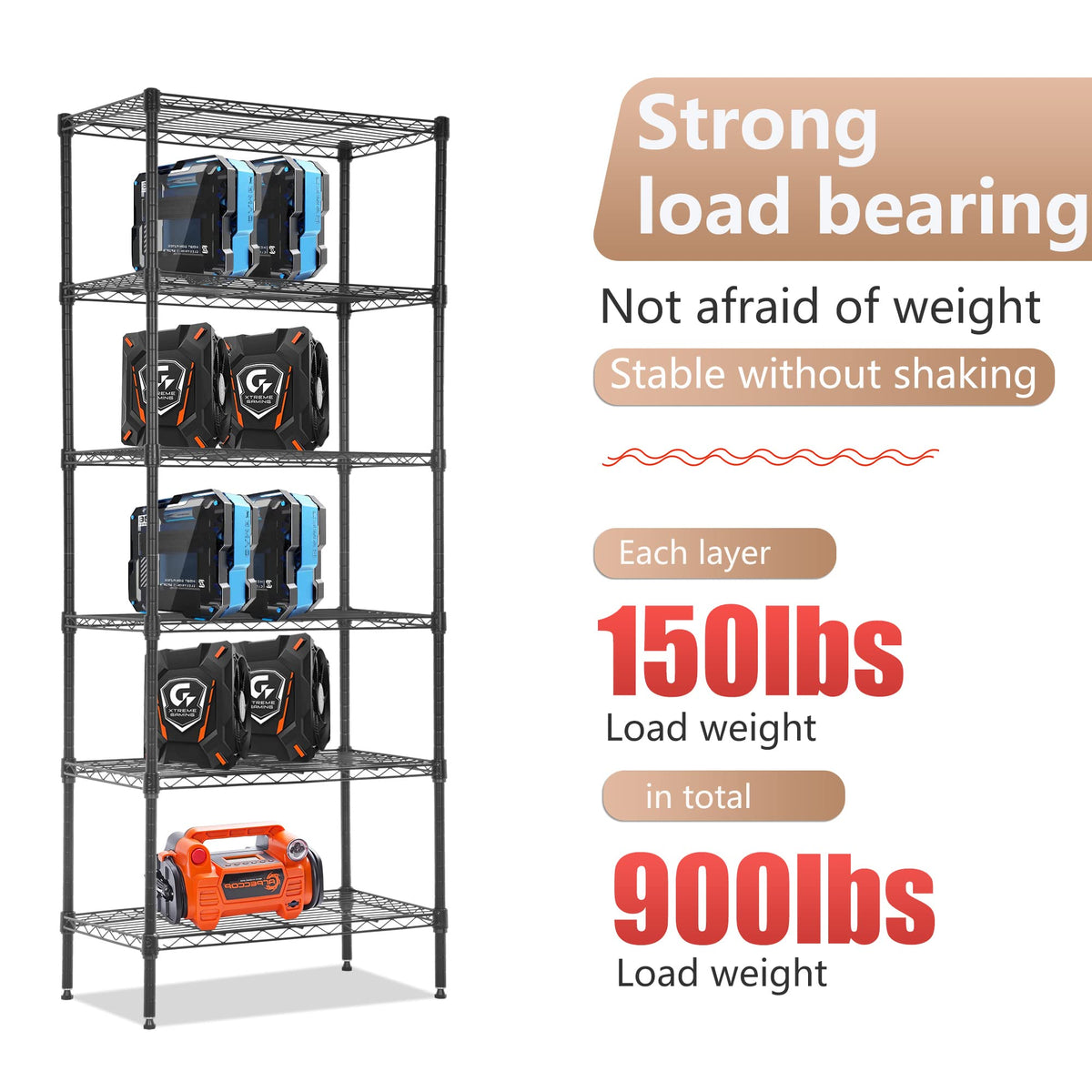 6 Tier Wire Shelving Units Adjustable Metal Storage Rack 23L x 13W x 59H NSF Pantry Shelves Kitchen Organization Shelf for Kitchen Garage Small Places Commercial