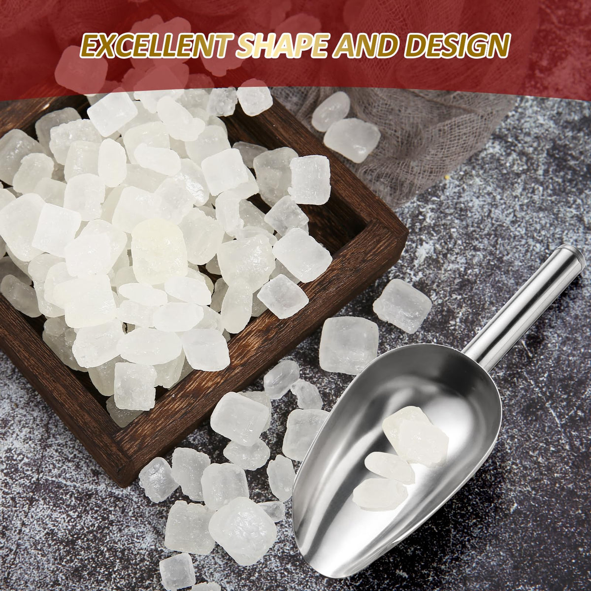 8 Pack 6 Ounce Stainless Steel Ice Scoop Small Metal Candy Scoop Mini Ice Cube Scoop Little Sugar Cream Scoo p for Home Kitchen Food Jars Protein Powders (8 Count)
