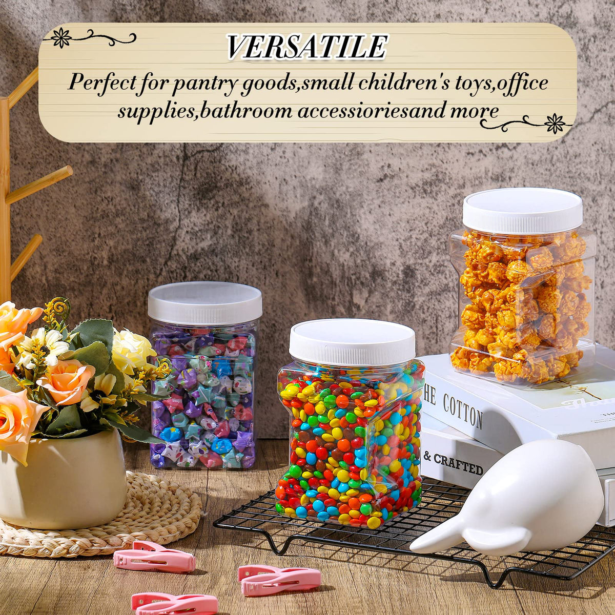 18 Pcs 27 Oz Plastic Jars with Lids Wide Mouth Square Paint (18 Count)