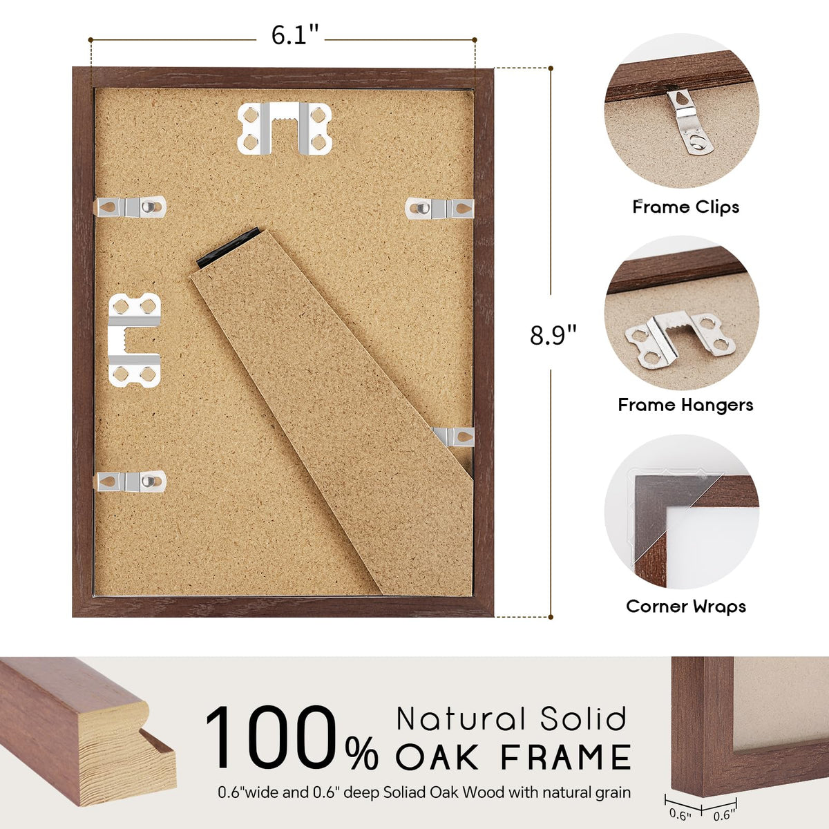 6x8 Solid Oak Wood Picture Frames (3 Count)