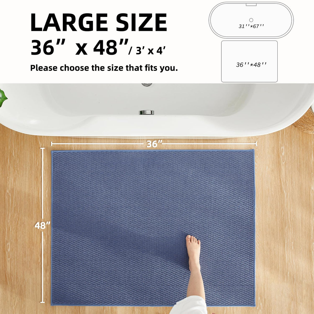 Large Bathroom Rugs Non Slip Washable Bath Rugs Super Absorbent Bathroom Rug Thin Quick Dry Low Pile Bath Mats (14.4 Sq Ft)