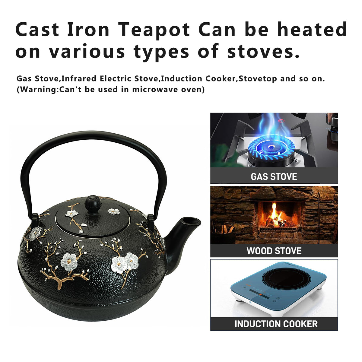 60.9oz Large Cast Iron Teapot for Stovetop