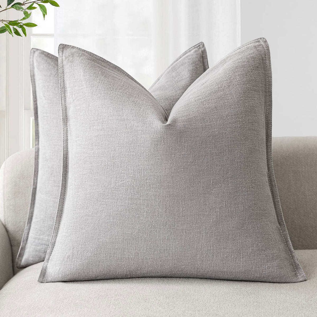 Pack of 2 Decorative Linen Solid Throw Pillow Covers Soft Accent Cushion Case Boho Farmhouse Pillowcase for Chair Couch Sofa Bedroom Living Room Home Decor 22 x 22 Inch Light Rustic Gray (2 Count)