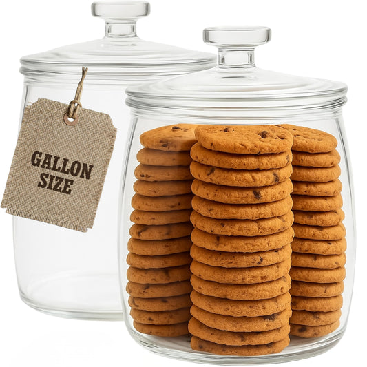 1 Gallon Glass Cookie Jar with Lid (2 Count)