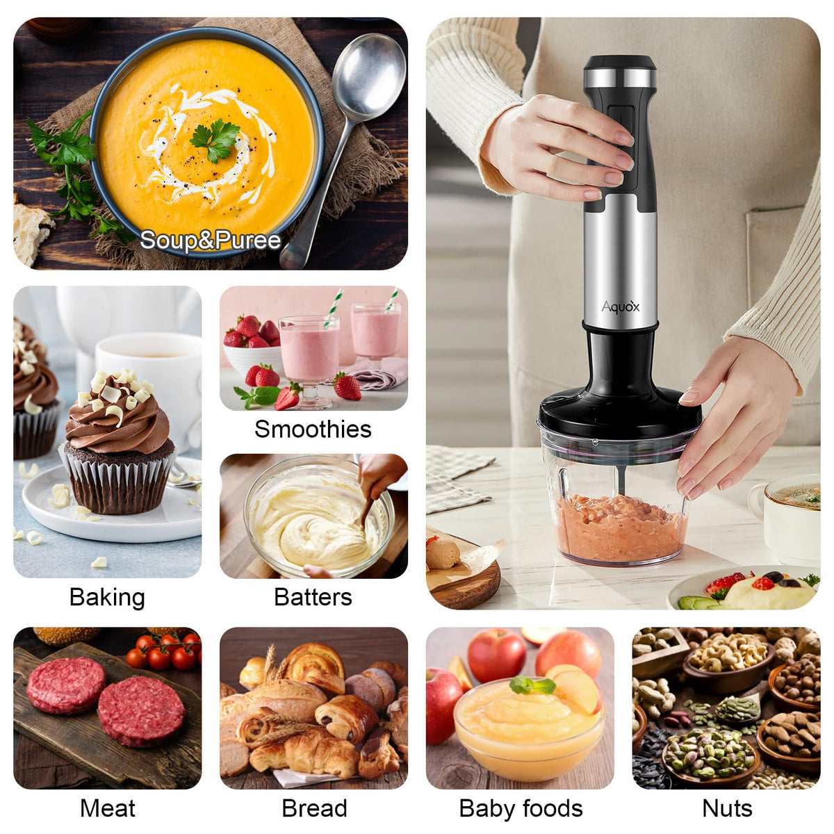 Immersion Blender Handheld 5 in 1 Corded Hand Blender 1500W