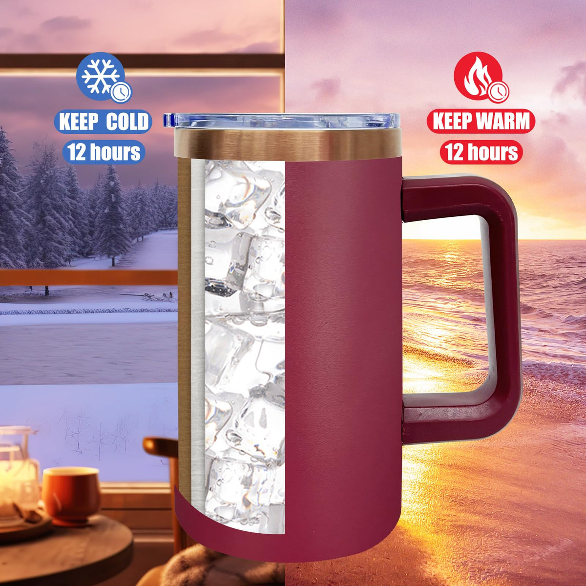22oz Insulated Coffee Mug Bulk with Handle and Lid Mixed (4 Count)