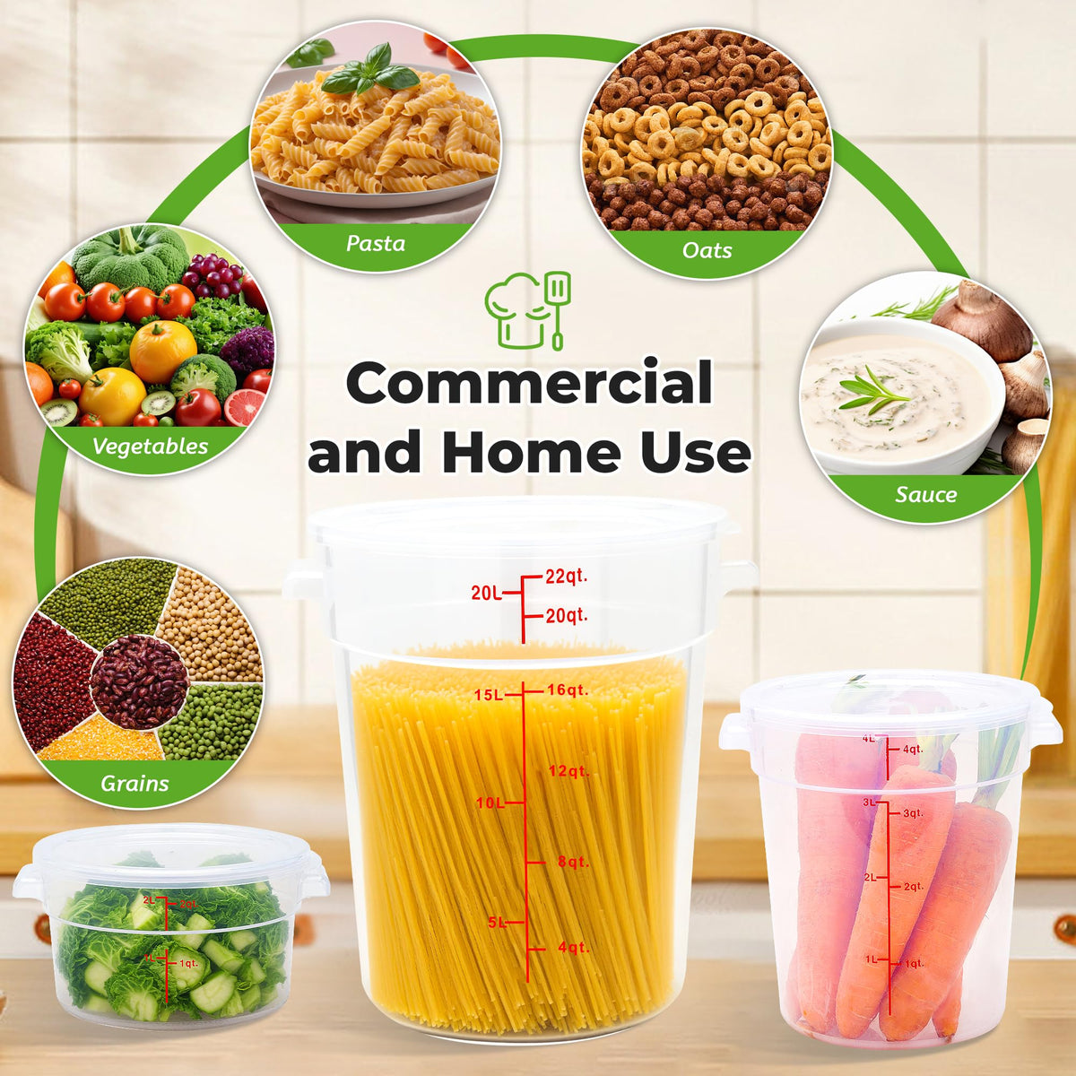 4 Pack 18 Qt Round Food Storage Containers with Lids (4 Count)