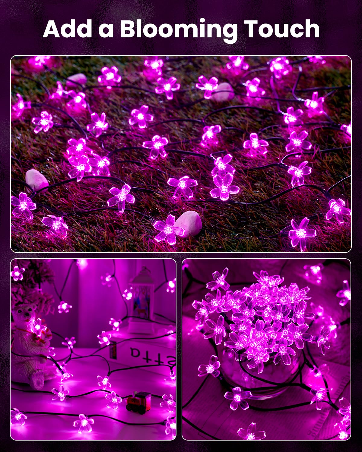 2 Pack Total 52FT 120 LED Flower Solar String Lights Outdoor Waterproof Fairy Lights for Garden Yard Fence Patio Christmas Tree Wedding Party Decor (120 Count)