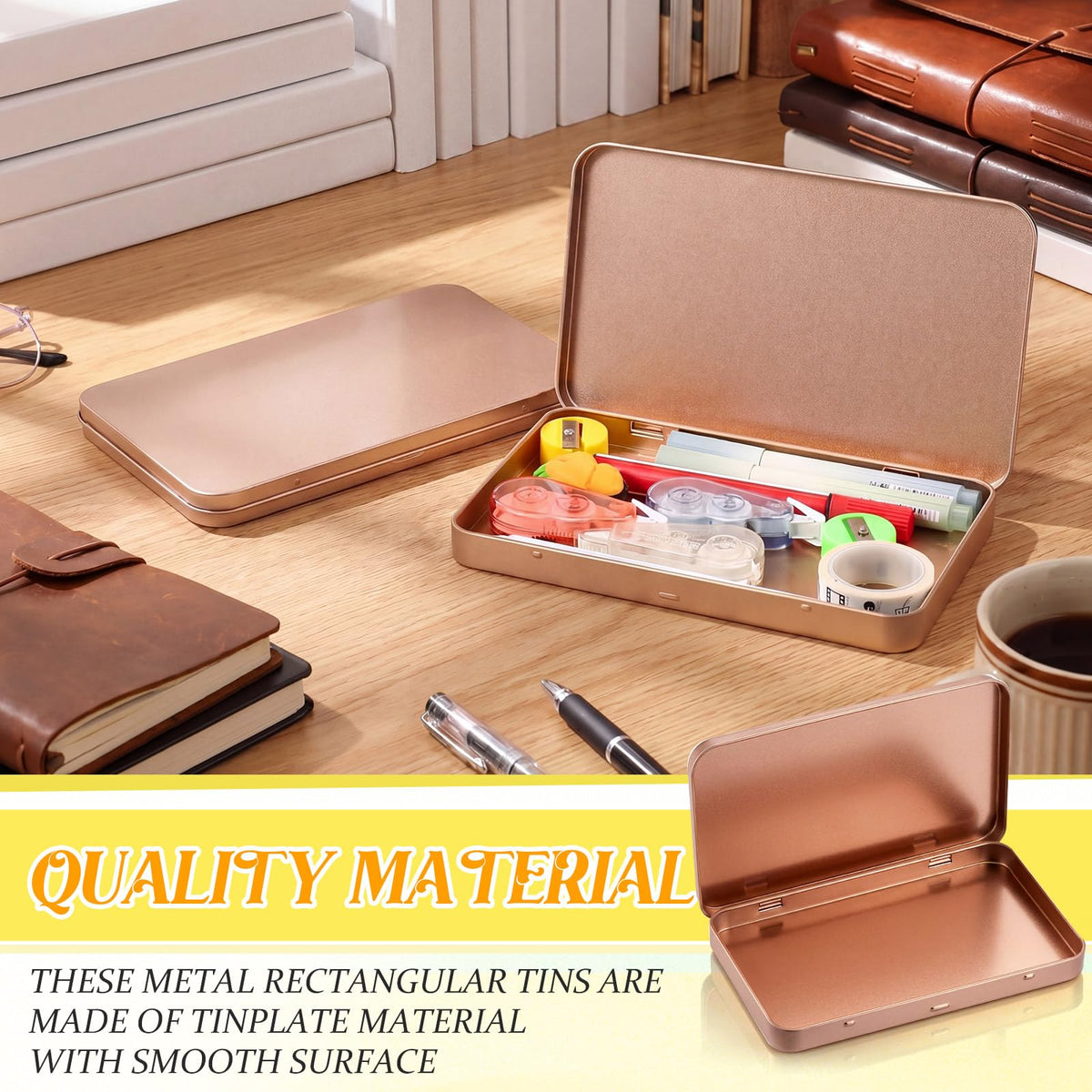 2 Pack Metal Tin Boxes with Hinged Lids (2 Count)