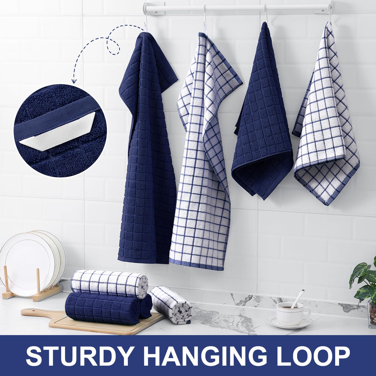 Large Premium Cotton Kitchen Towels 16"x 28" (4 Count)