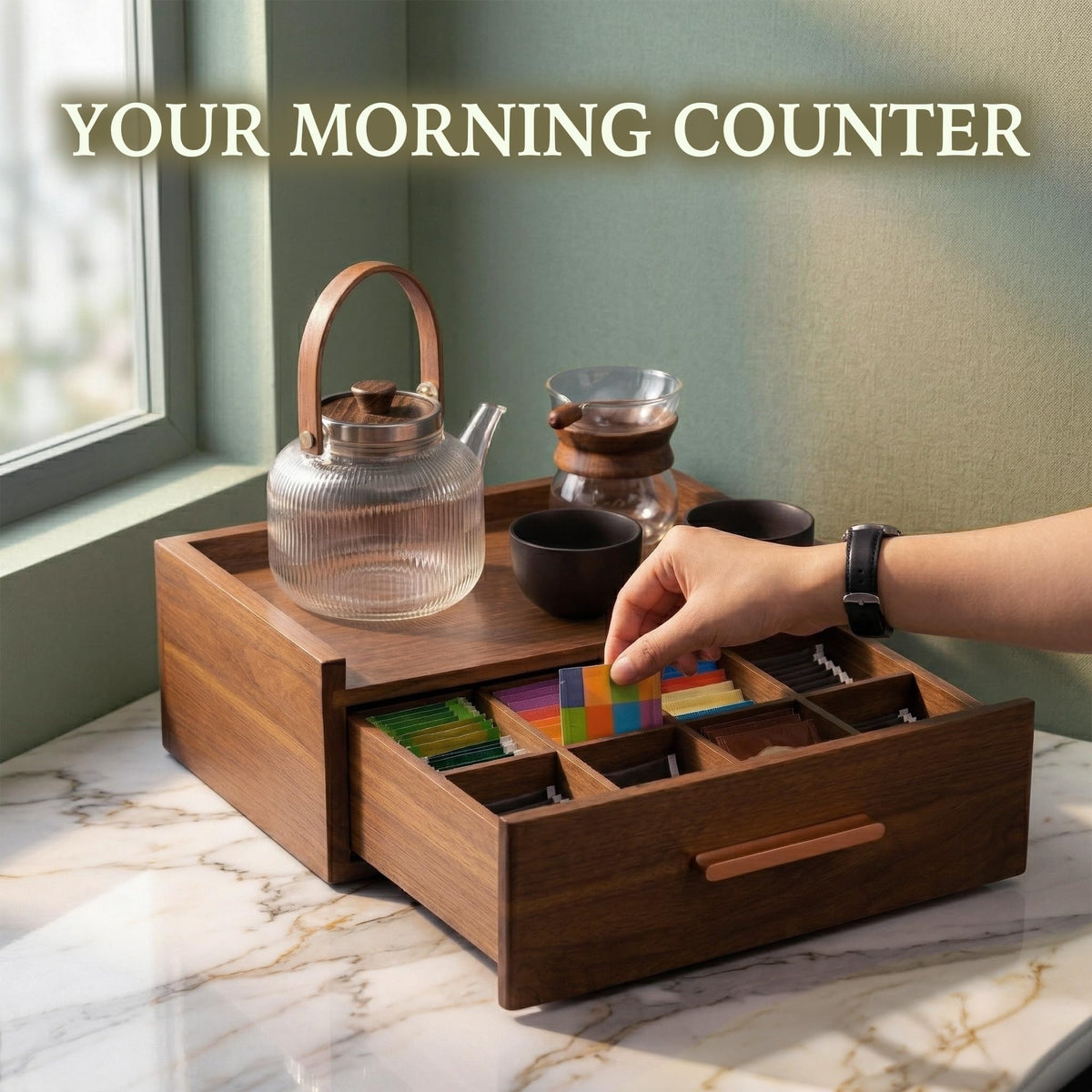 Tea Bag Organizer Box with Drawer