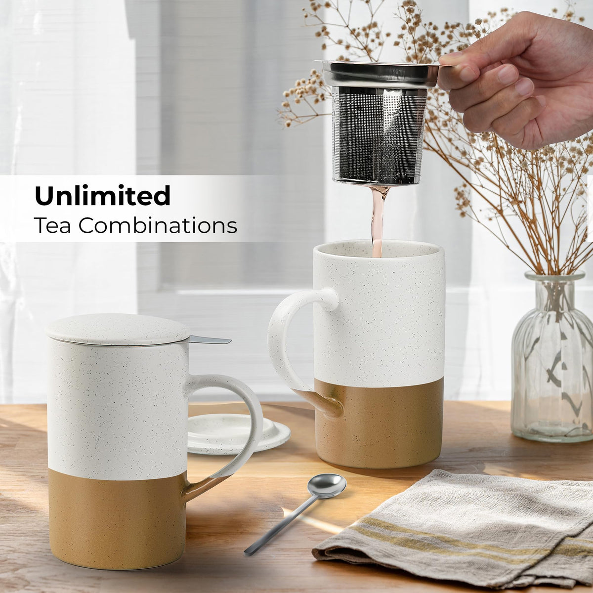 Tea Cups Set Tea Mug Set with Infuser Ceramic