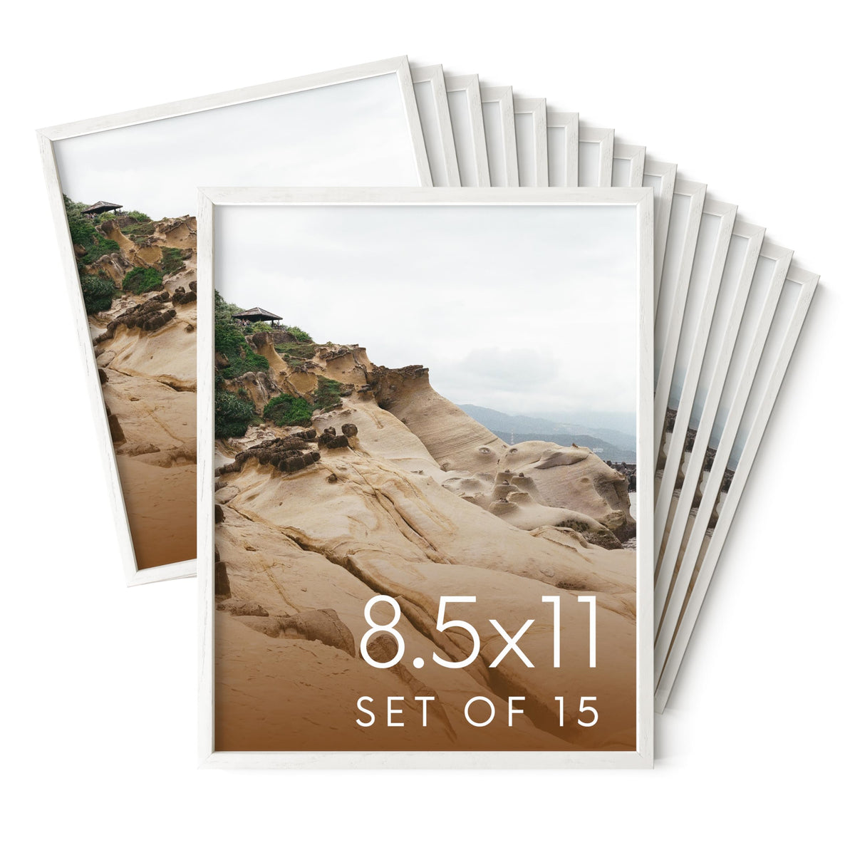 8.5x11 White Oak Wood Picture Frames Set of 15
