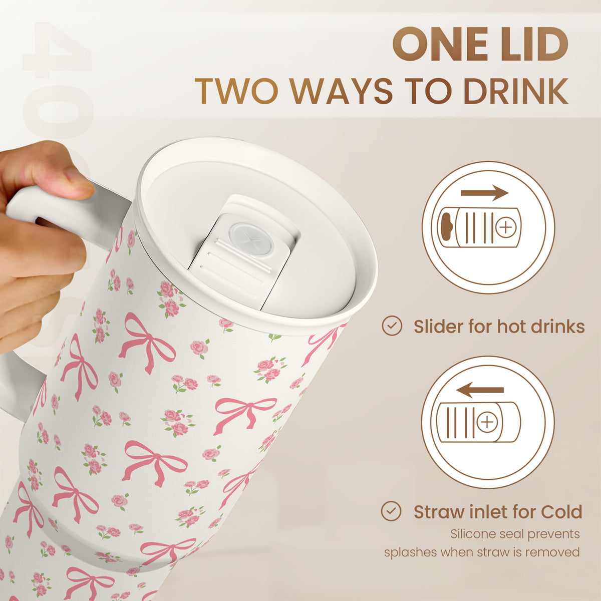 Bow Tumbler with Handle 40oz