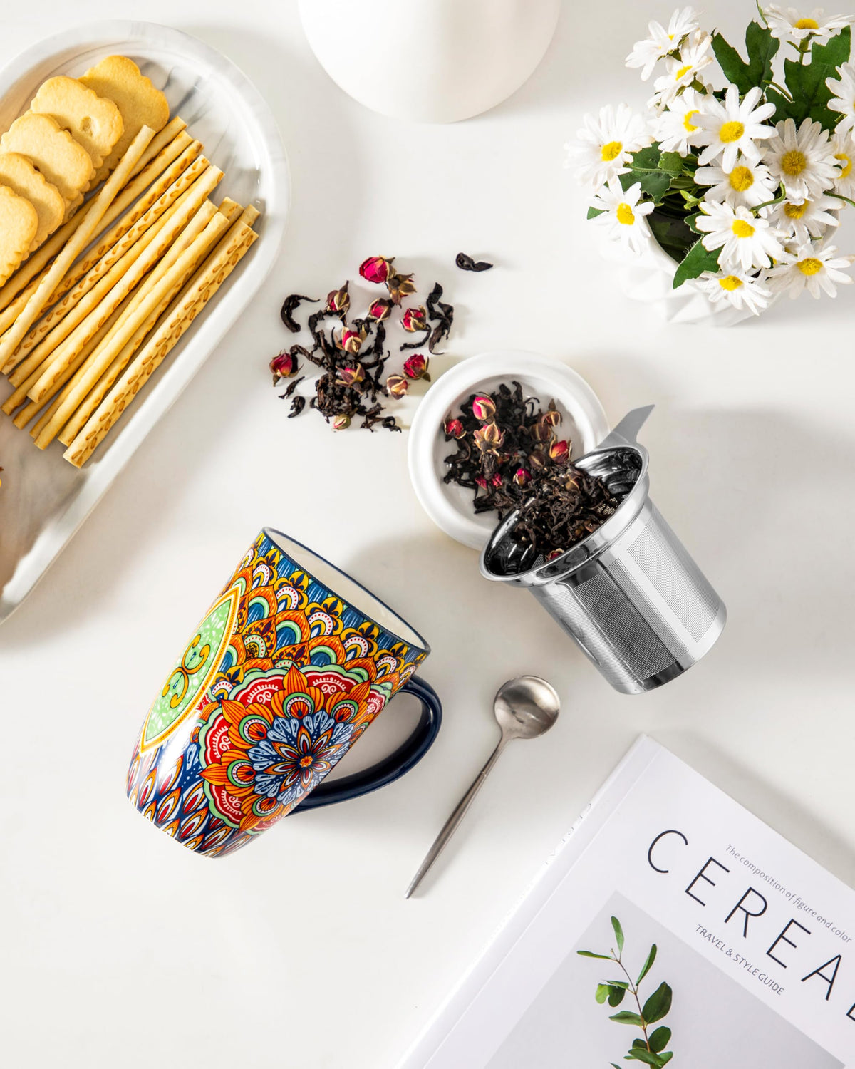 Ceramic Tea Mug with Infuser and Lid