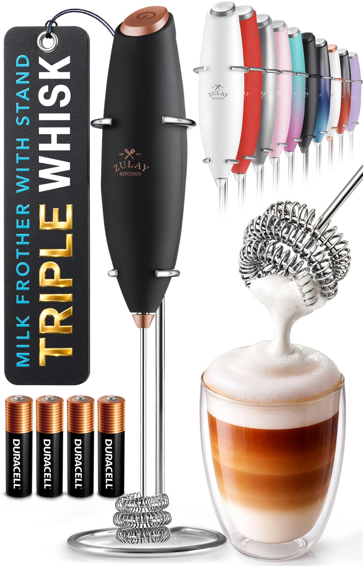 Powerful Milk Frother Wand With Duracell Batteries