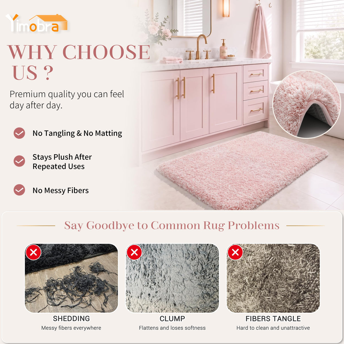 Light Pink and White Bathroom Rugs Non Slip Washable