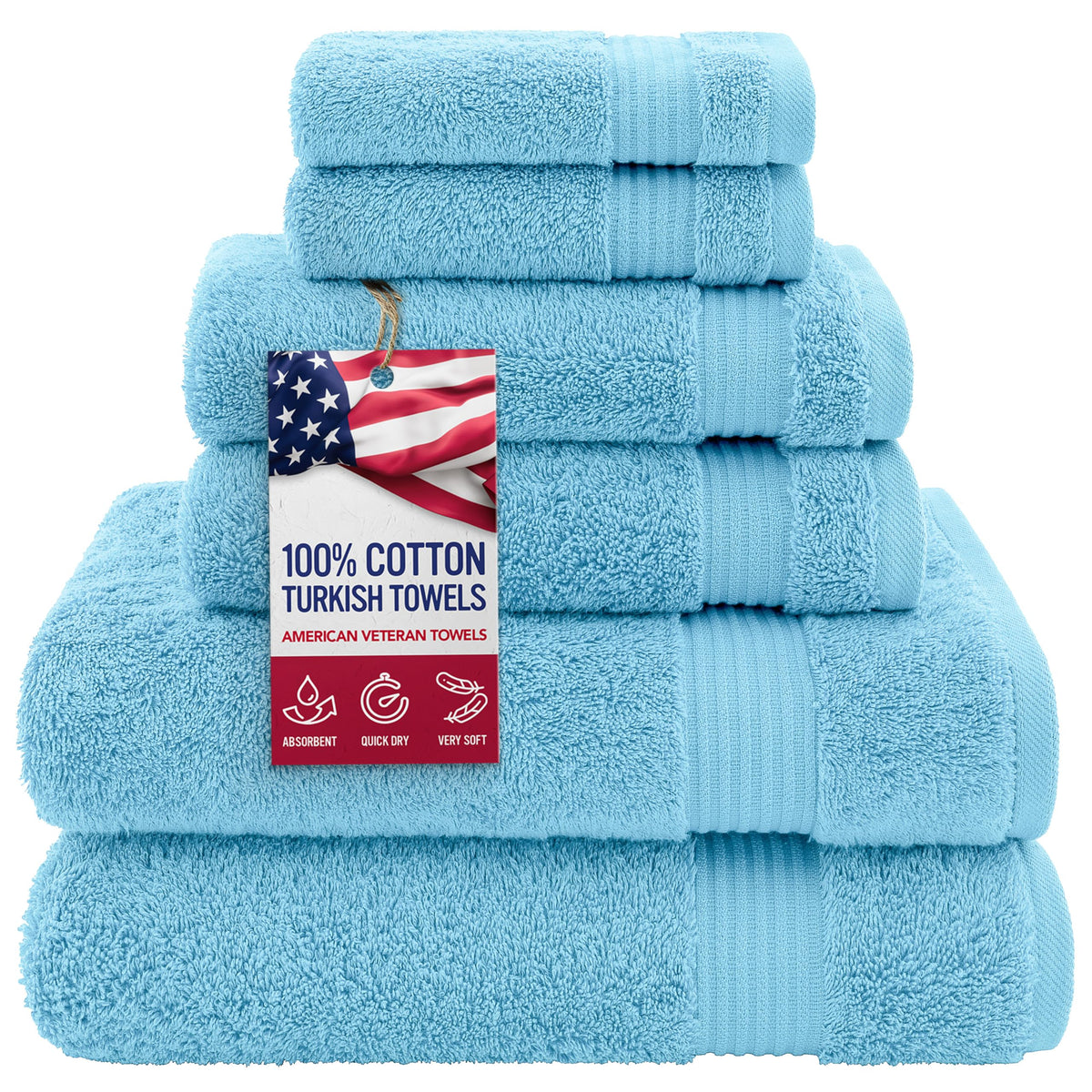 100% Cotton Turkish 6 Piece Towel Set Luxury Towels Set of 6 for Bathroom Essentials