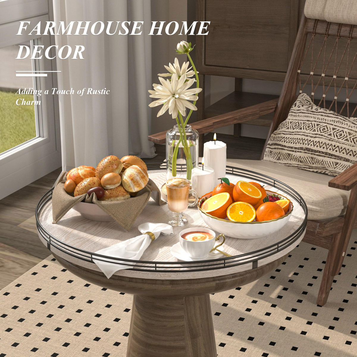 21 Inch Whitewashed Farmhouse Wooden Lazy Susan Organizer