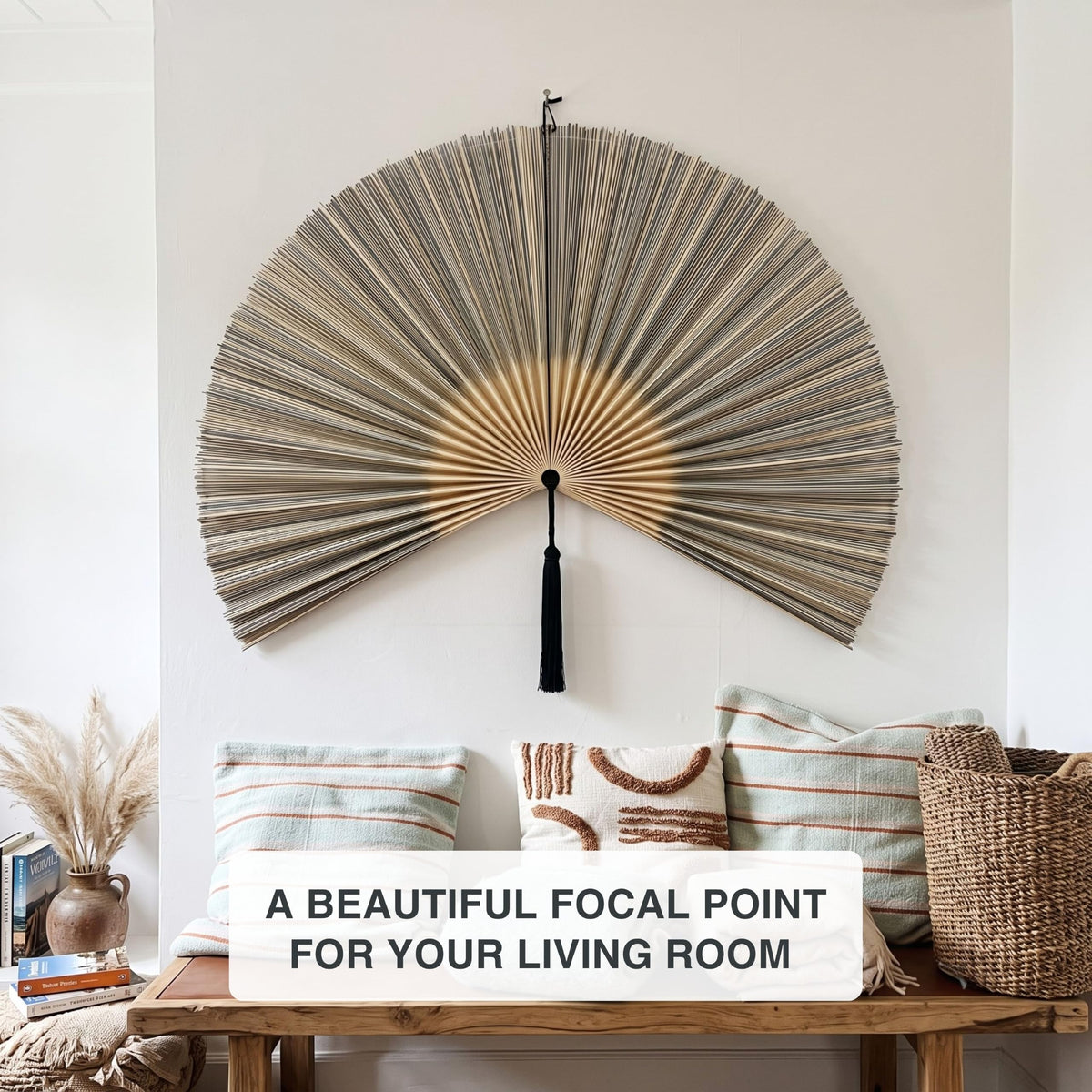 White Brown Bamboo Wall Fan