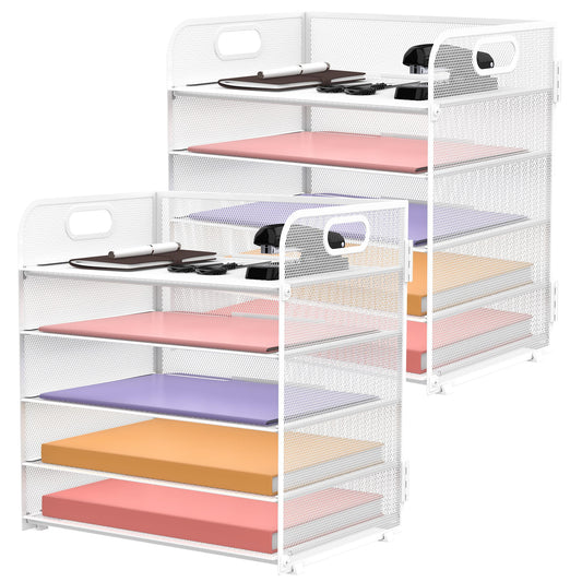 2 Pack 5 Tier White Desk Organizer with Handle Mesh Desk File (18.99 Count)