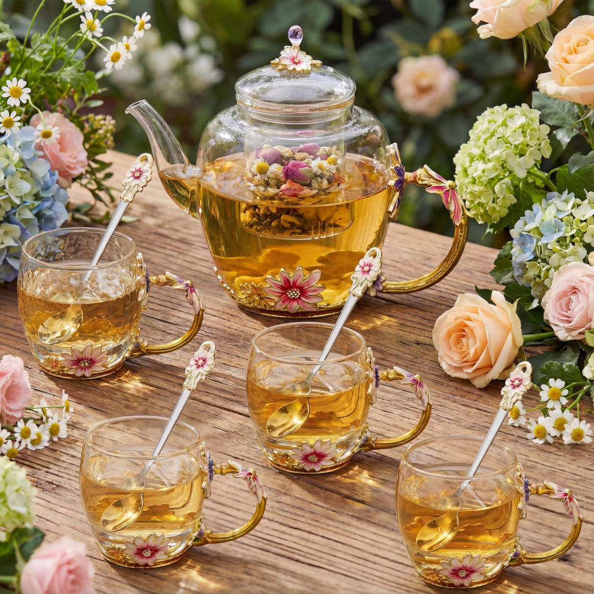5 Pcs Floral Glass Tea Set (5 Count)