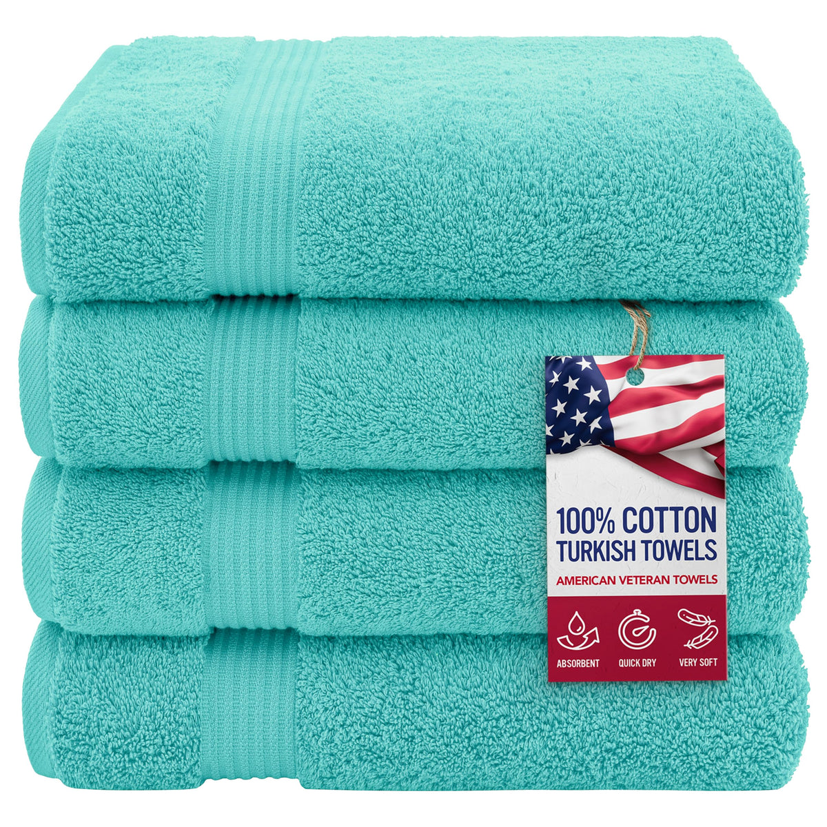 100% Cotton Turkish Bath Towels for Bathroom 4 Pack (4 Count)