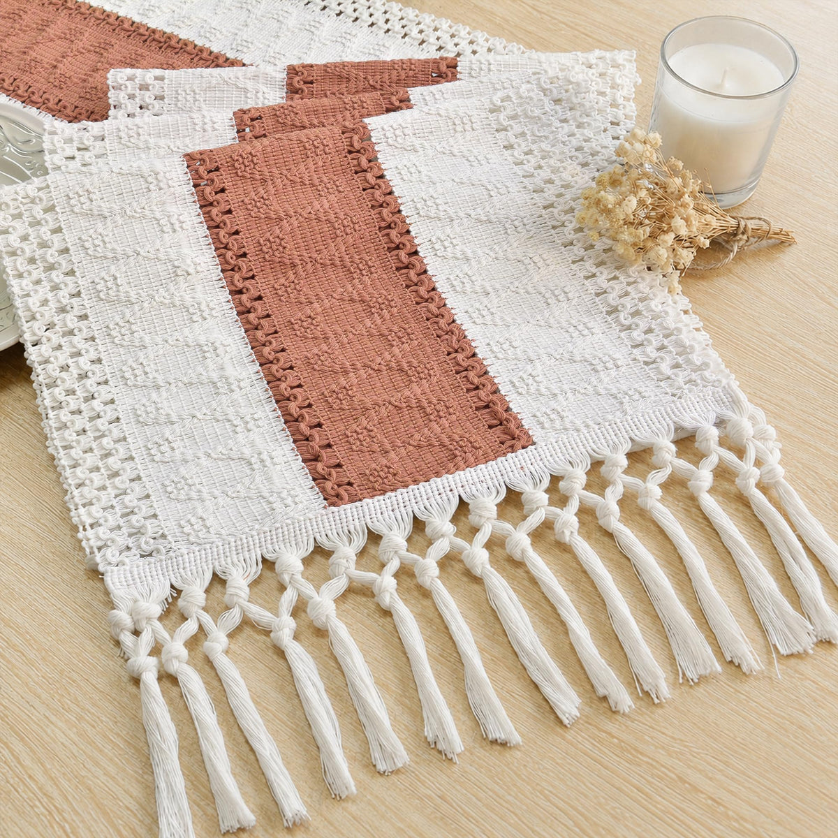 Boho Table Runner for Home Decor 12x72 Coral Farmhouse Decorations (6 Sq Ft)