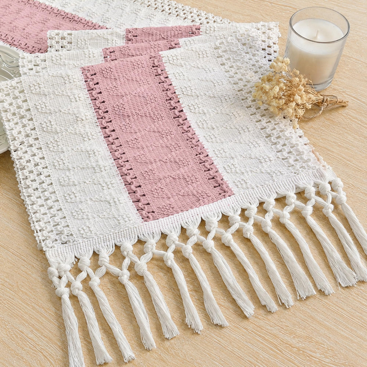 Boho Table Runner for Home Decor 12x72 Pink Fall Farmhouse Decor (6 Sq Ft)