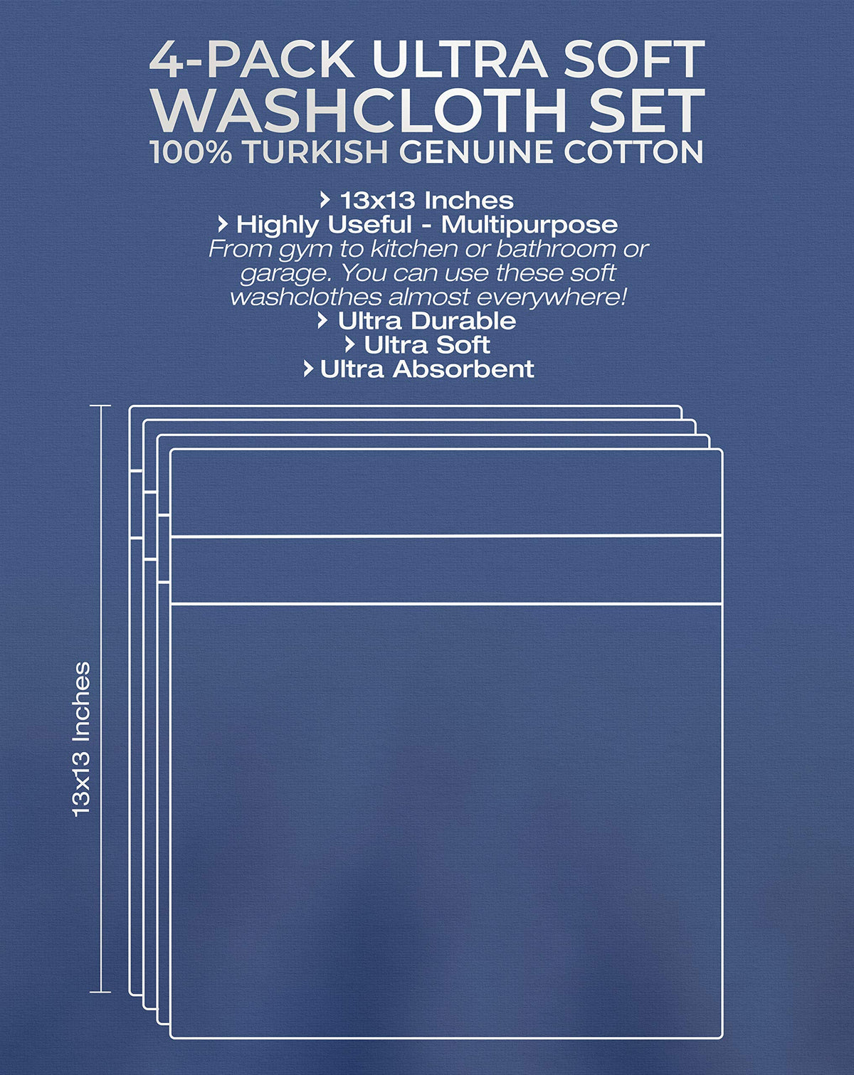 100% Cotton Turkish Washcloths for Bathroom Essentials 4 Pack (4 Count)