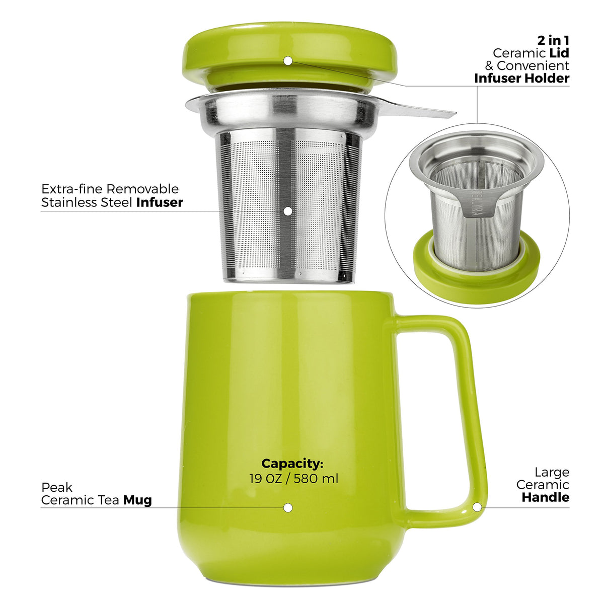 Peak Ceramic Lime Tea Cup Infuser