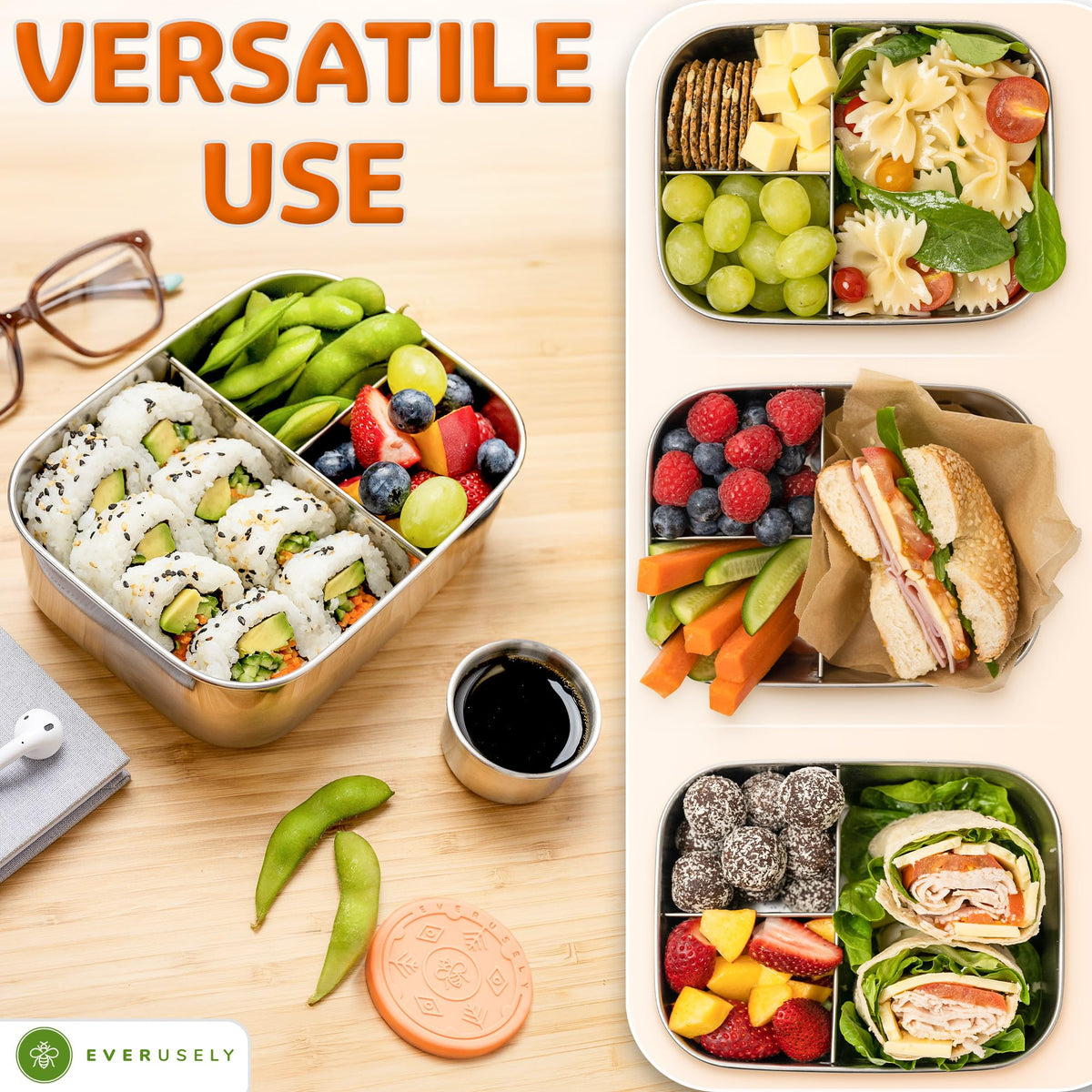 Stainless Steel Bento Box + Condiment Container