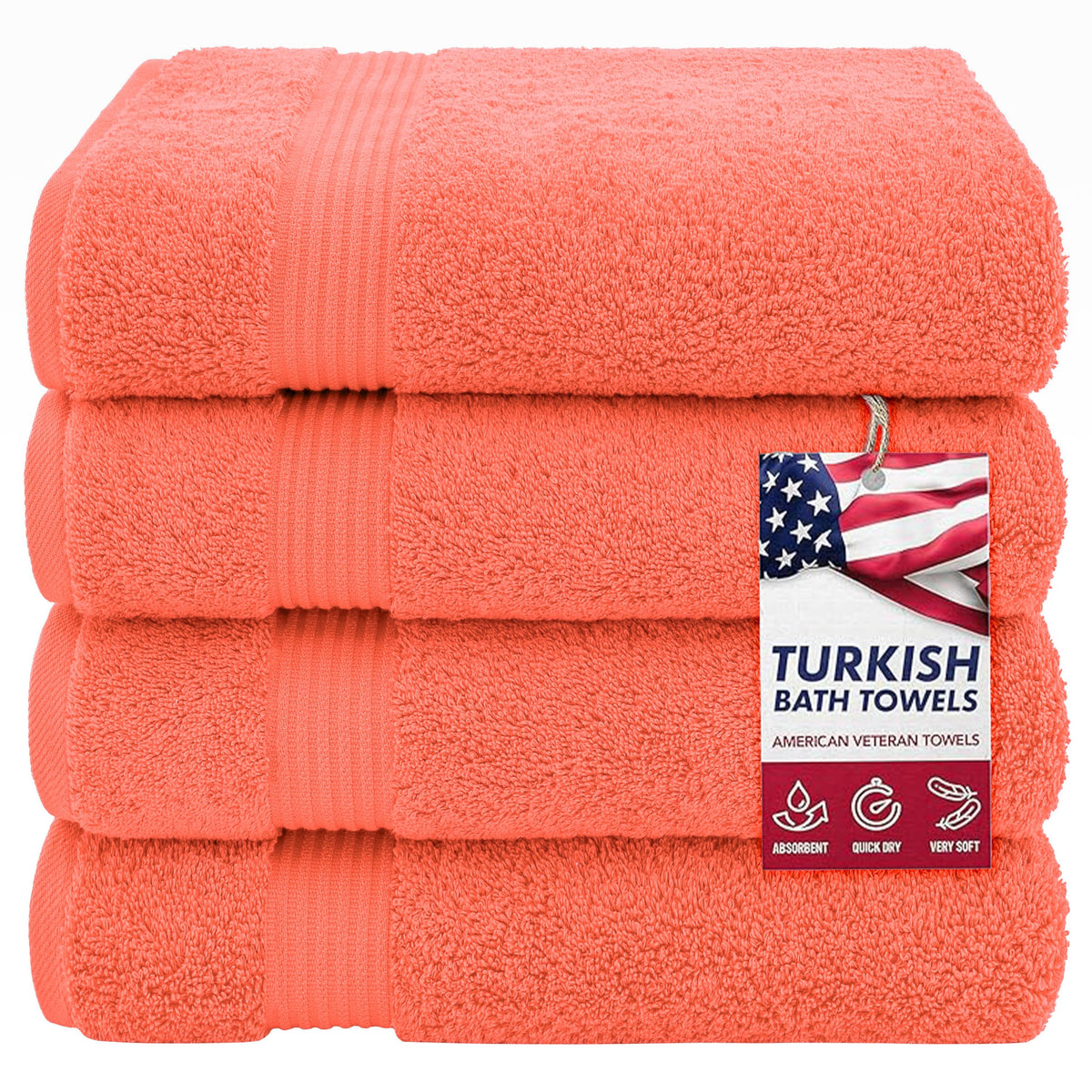 100% Cotton Turkish Bath Towels for Bathroom 4 Pack (4 Count)