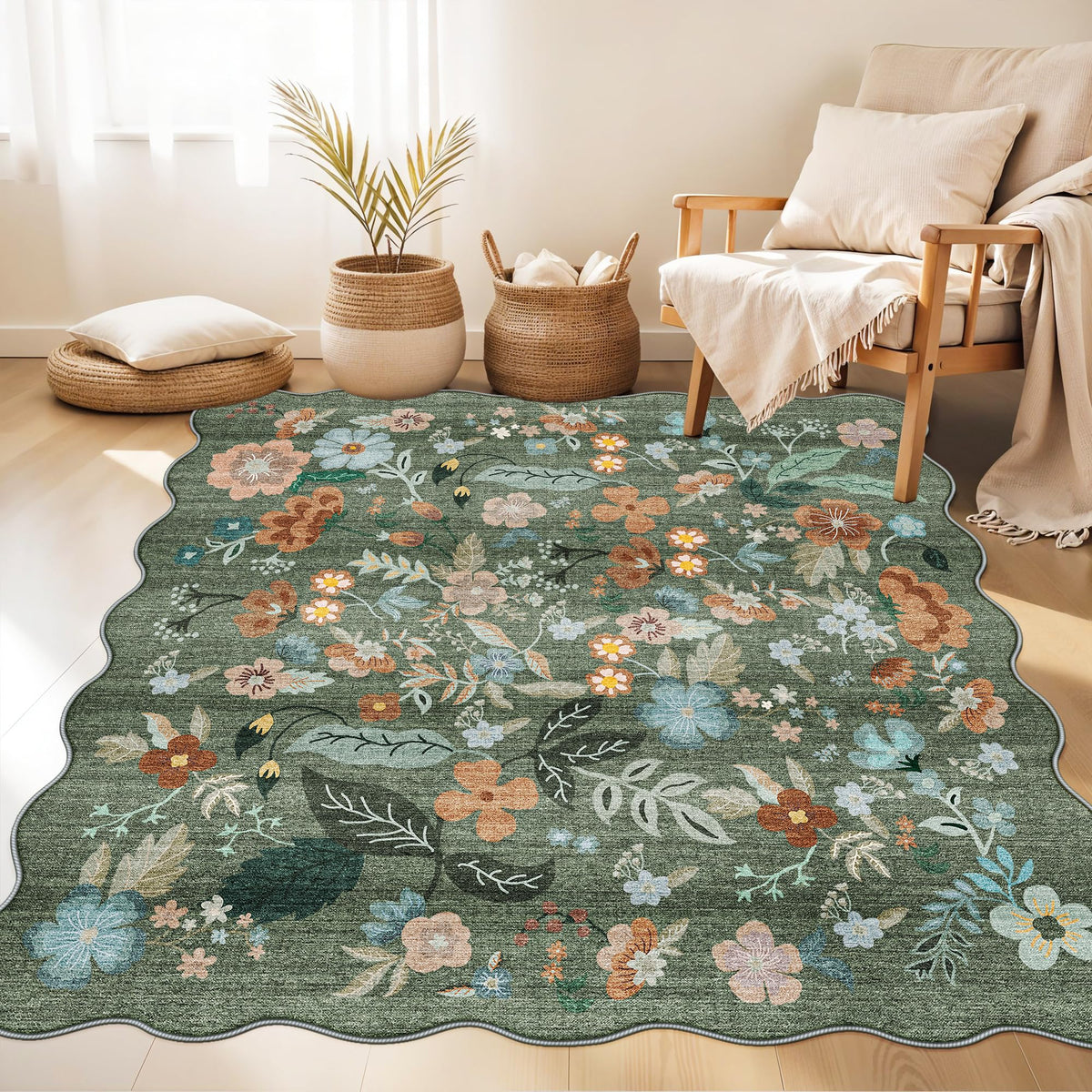 Floral Square Area Rug for Family